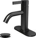 Llave de Baño Negro Mate con Desagüe y Mangueras Flexibles | 1 Orificio, Placa de Cubierta Incluida para Lavamanos, RV y Farmhouse