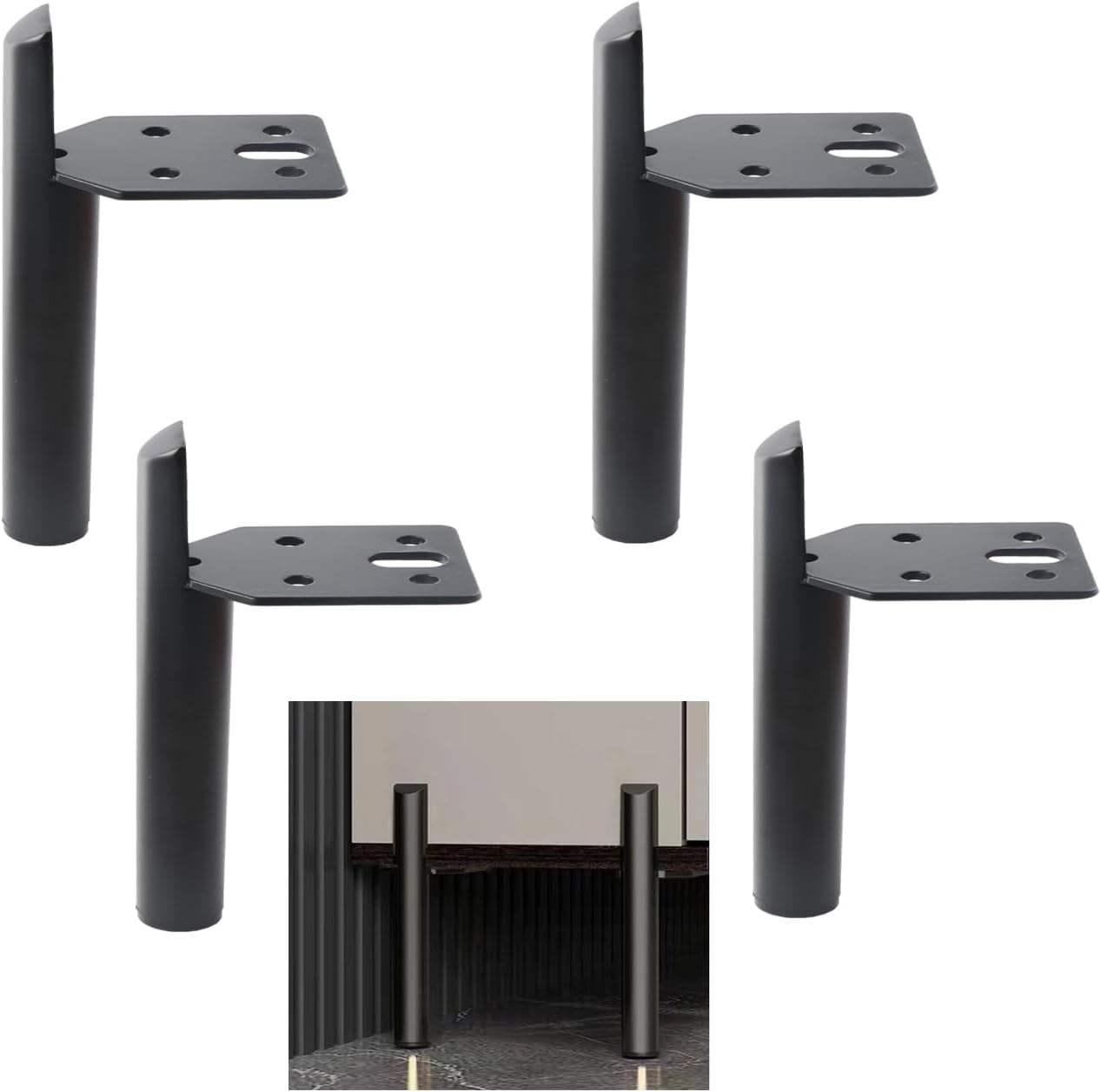 ALXEH 3 Inch Furniture Legs Black Coffee Table Feet, Mid-Century Metal Furniture Leg for Sofa Cabinet Ottoman, Set of 4 Side Mounted Style Home DIY Replacement Feet