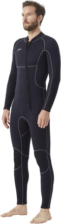 Hevto Men Wetsuit 3/2mm Neoprene Front Zip Full Wet Suit in Cold Water for Surfing Swimming SUP Snorkeling Diving (M2-Black, LS)