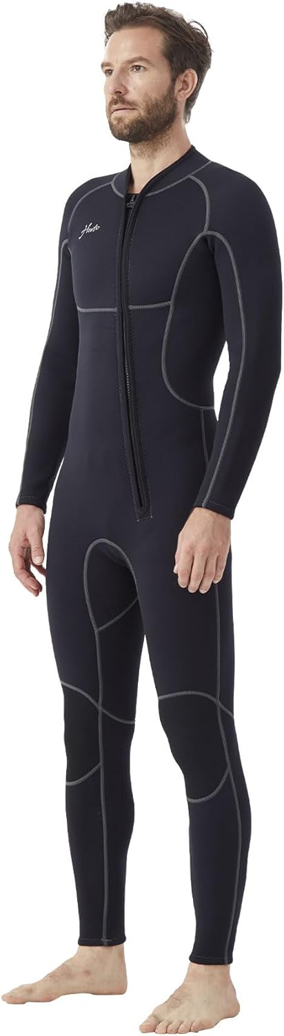 Hevto Men Wetsuit 3/2mm Neoprene Front Zip Full Wet Suit in Cold Water for Surfing Swimming SUP Snorkeling Diving (M2-Black, LS)