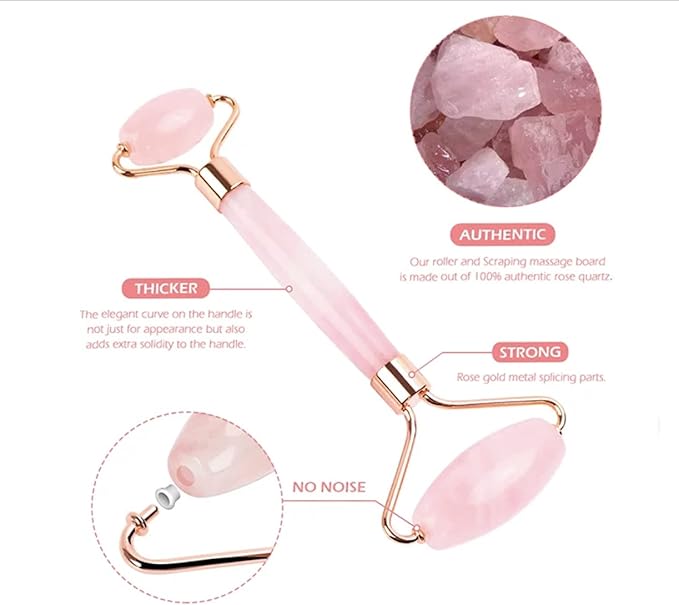 Rodillo Facial de Jade y Gua Sha de Cuarzo Rosa | Masajeador Antiojeras