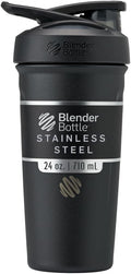 BlenderBottle Strada Shaker Cup - Botella de agua aislada de acero inoxidable con batidor de alambre, 24 onzas, color negro