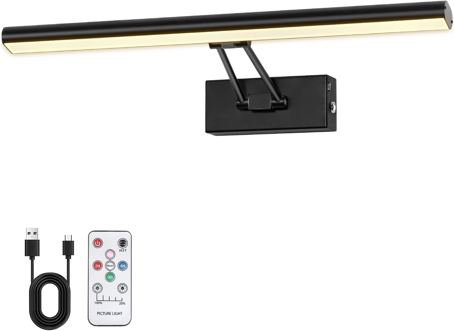 Lámpara de pared para cuadros, 16 pulgadas, funciona con pilas, 3 CCT, para galería, fotos y biblioteca (negro mate) 