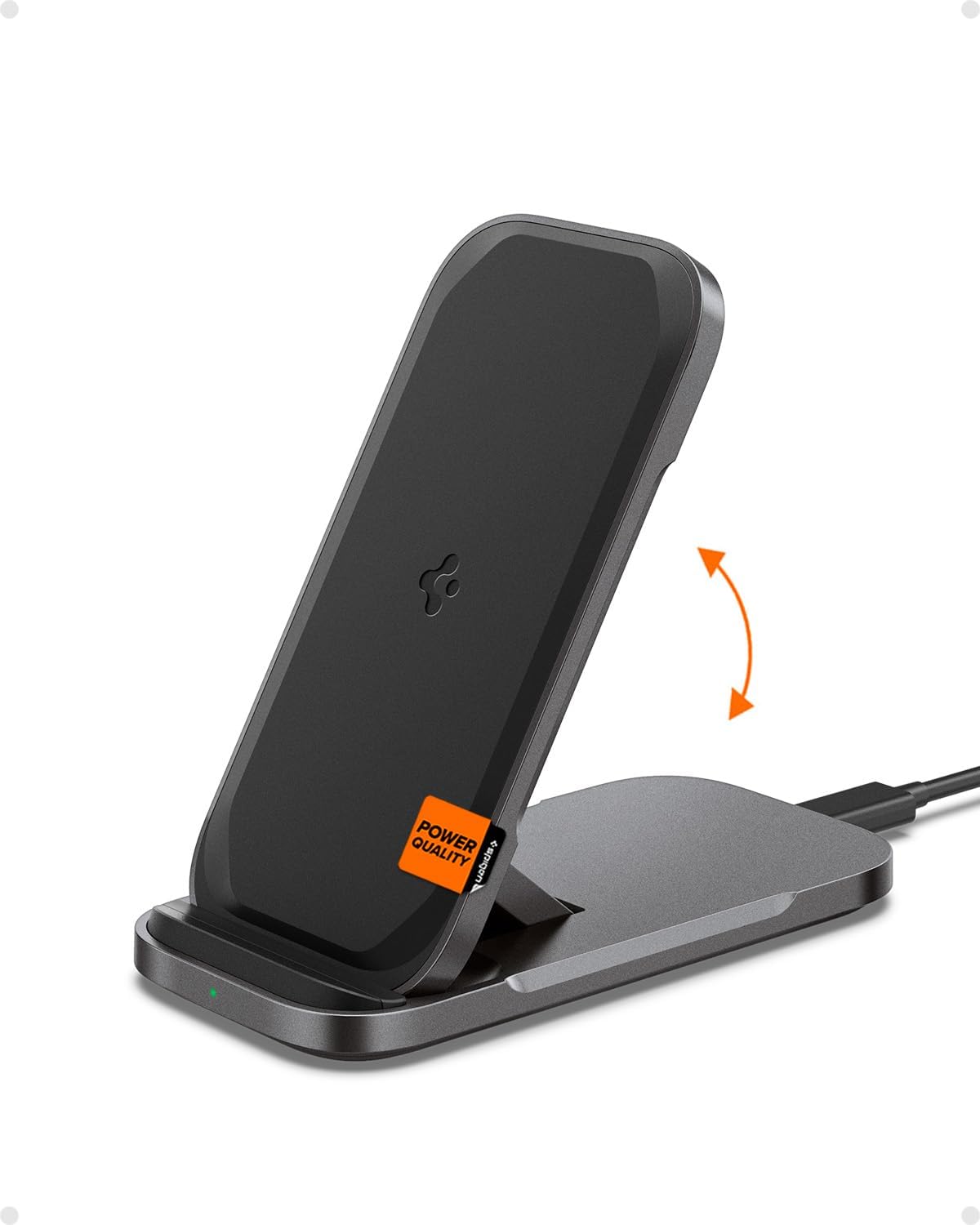 Spigen for Wireless Charger Stand & Pad, [Designed for Samsung] Super Fast Compatible with Samsung Galaxy S25 Ultra S25 Plus S24 Plus Ultra S23 Z Fold Flip 7 6 5 and More [No Adapter]