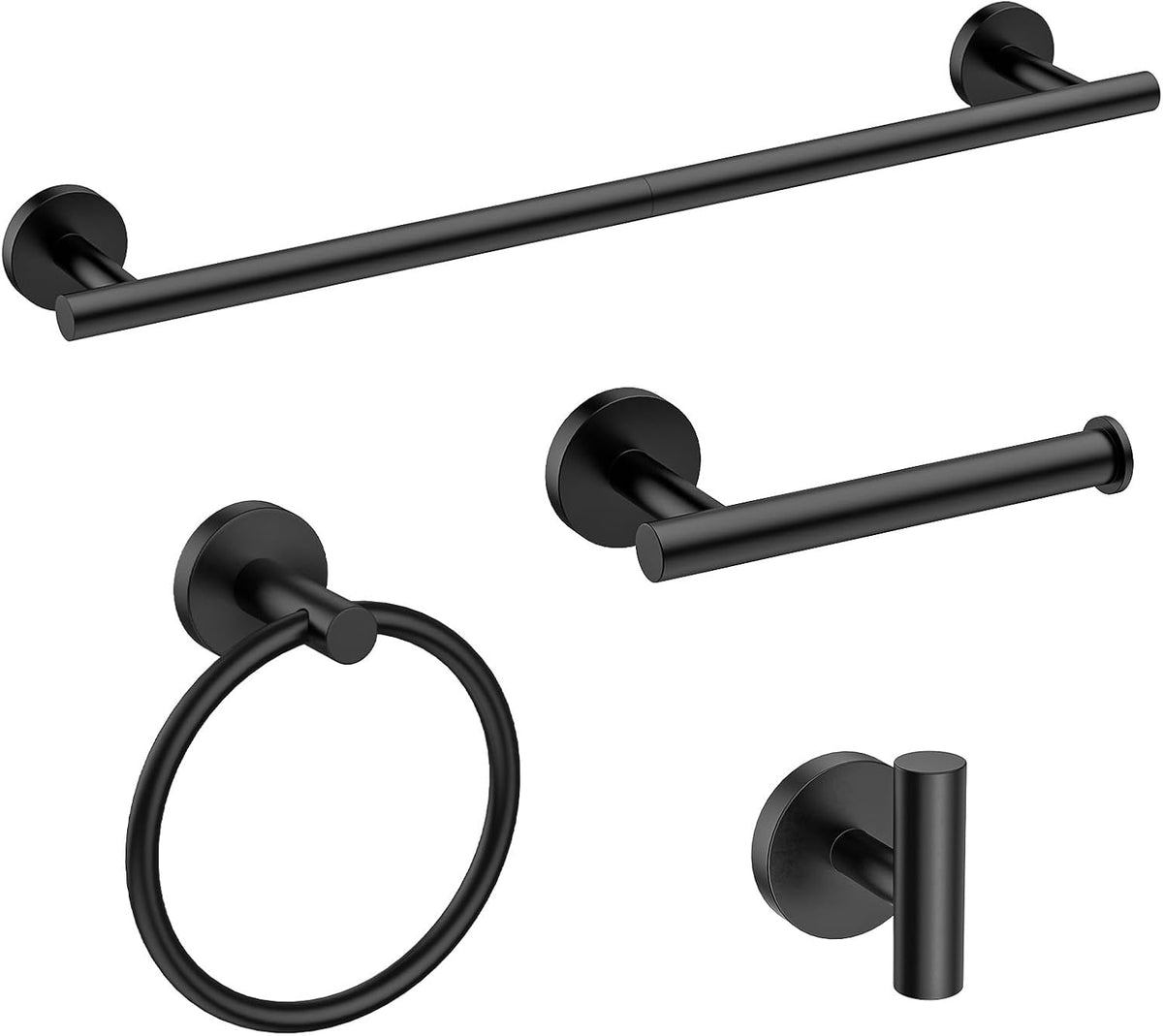 USHOWER Juego de Accesorios de baño Negro Mate, Moderno Juego de toalleros de 24 Pulgadas montado en la Pared, Juego de Accesorios de baño de Acero Inoxidable SUS304 Duradero, 4 Piezas
