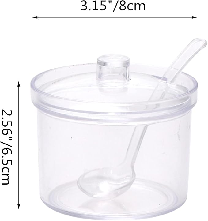 Juego de 4 azucareros de acrílico transparente con tapa, cuchara de sal, almacenamiento de azúcar con tapa para azúcar, sal, té, especias, hierbas, condimentos