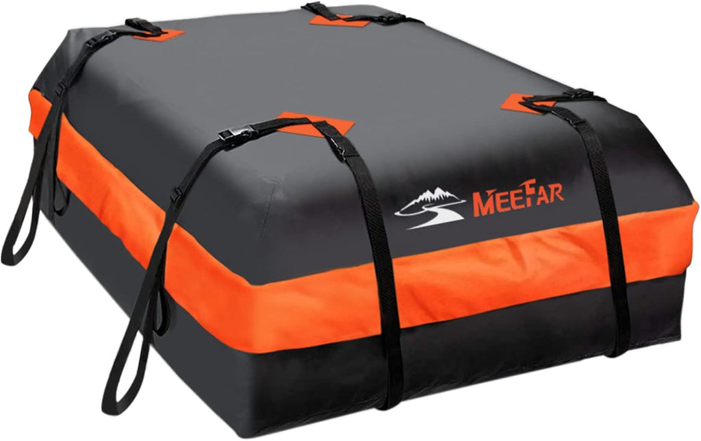 Bolsa para Techo de Carro MeeFar XBEEK Bolsa Portadora de Carga Impermeable 424 Litros para Todos los Carros con o sin Soporte Incluye Tapete Antideslizante 8 Correas Reforzadas 6 Ganchos de Puerta Candado para Equipaje