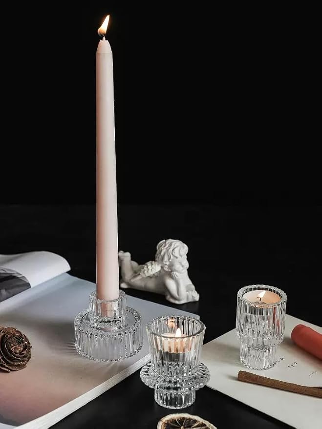 Vixdonos Portavelas de vidrio con forma de candelabro Portavelas para velas votivas para centros de mesa, decoración de boda y cenas (6 piezas, transparente)