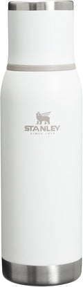 Botella térmica Stanley Adventure-To-Go de 740 ml | Boca ancha con tapa hermética | Mantiene las bebidas calientes o frías | Fácil de transportar | Botella térmica de acero inoxidable con aislamiento | Sin BPA | Blanco escarchado