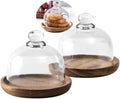 2 juegos de soporte para mini tartas, plato para servir con cúpula, soporte de madera de 10 cm para tartas con cúpula de cristal de 8,25 cm de diámetro, plato para magdalenas con tapa