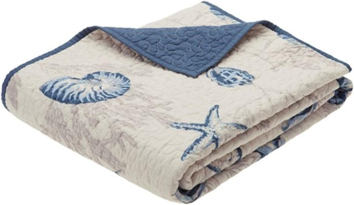 Manta acolchada extragrande de lujo Madison Park Bayside, color marfil y azul marino, 60x70 cm, de microfibra suave y acogedora de primera calidad, ideal para cama, sofá o sillón.