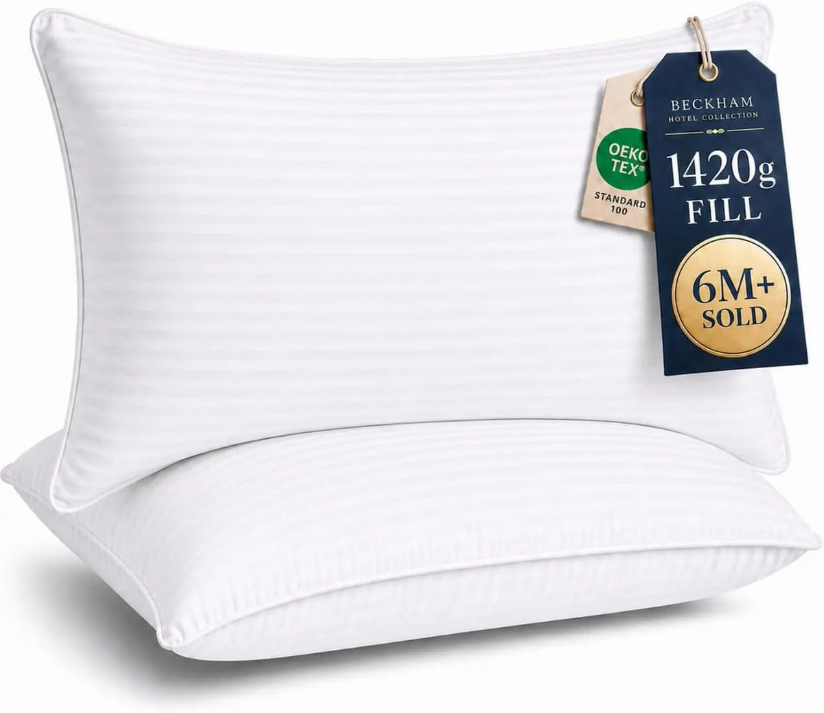Almohadas King Size Beckham Hotel Collection Set 2 Alternativa al Plumon Algodon 250 Hilos Certificadas OEKO-TEX