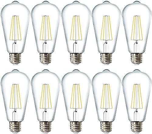 Sunco 10 Pack Edison Bulbs LED ST64, Clear Vintage Filament Waterproof Bulb, 800 LM, 8.5W (60W Equivalent), ST19, 4000K Cool White, E26 Medium Base, Decorative Dimmable UL