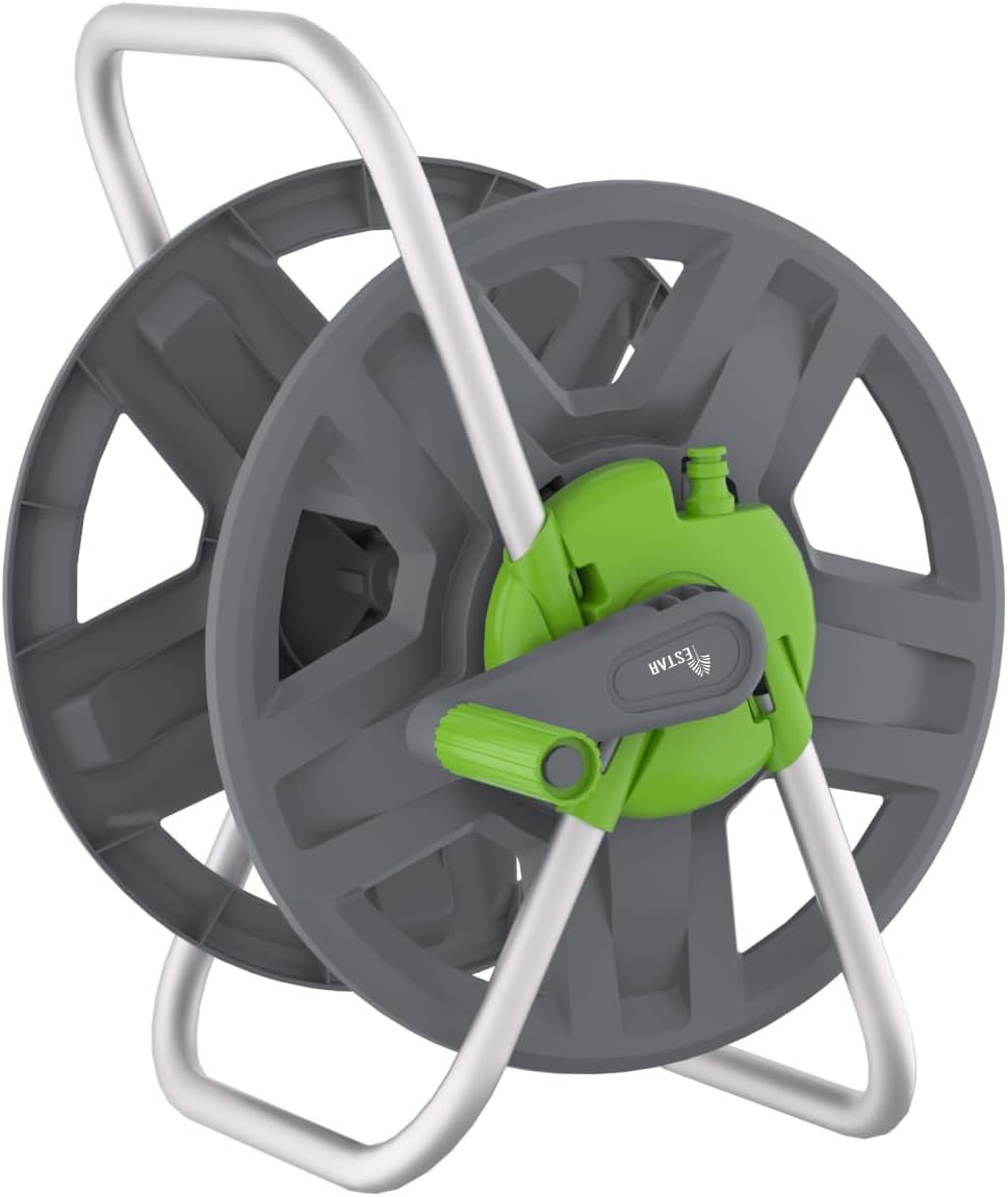 YESTAR Carrete para Manguera de Jardin | Sostiene 60-80 pies de Manguera de 5/8 pulgada, Montaje en Pared | Portatil, Verde