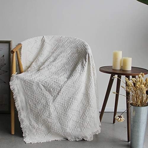 Manta de Algodón Tejido Espiga | Diseño Natural | Para Sofá, Cama y Salón | Calida y Decorativa | 1 Unidad
