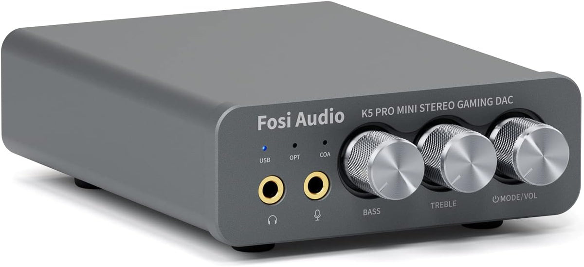 Amplificador de Audífonos y DAC Fosi Audio K5 Pro | Gaming | Mini Hi-Fi Estéreo | Convertidor Digital a Analógico | USB-C/Óptico/Coaxial a RCA/3.5mm | Para PS5/PC/Mac