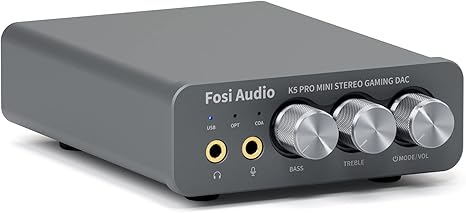 DAC y Amplificador de Audífonos Fosi Audio K5 Pro — Hi-Fi Estéreo para Gaming, PS5, PC, MAC — USB-C, Óptico, Coaxial a RCA/3.5mm