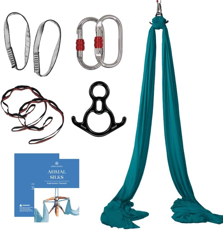 Kit de Iniciación Para Telas Aéreas Aum Active – Hamaca de Yoga Aéreo 8.3 Metros con Herrajes, Para Todos los Niveles, Anclaje Hasta 4 Metros