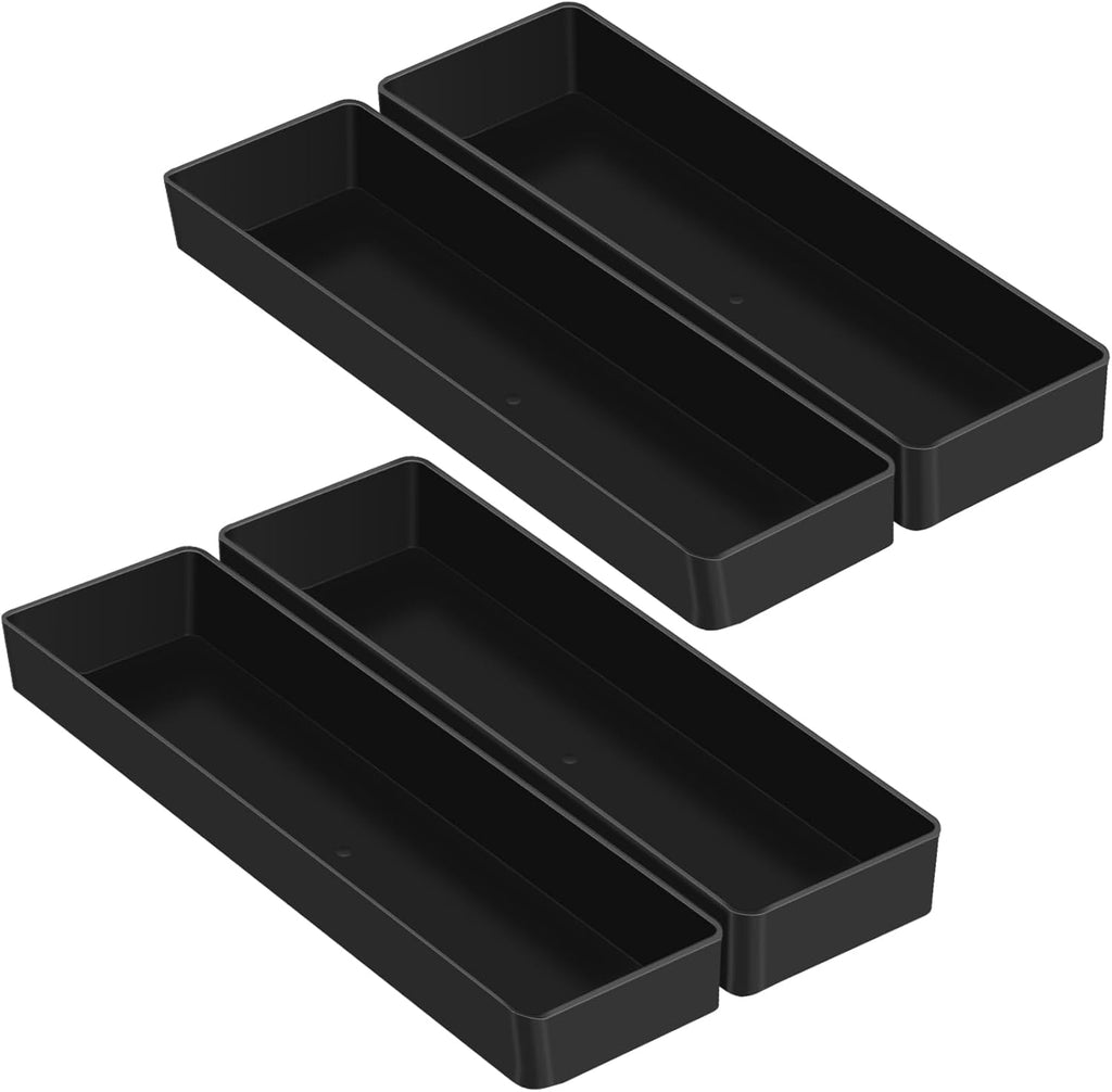 USADO-Set Organizador de Escritorio Teling Rectangular Grande | Bandeja de Accesorios, Organizador Plástico de Mesa para Oficina, Hogar y Estudio, 24 x 7.5 x 3.5 cm, 4 Piezas, Negro