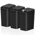 jinligogo Paquete de 3 papeleras pequeñas para baño con tapa, 2.6 galones, papelera automática sin contacto, delgada, impermeable, con sensor de movimiento, papelera inteligente para dormitorio, oficina, sala de estar - Negro