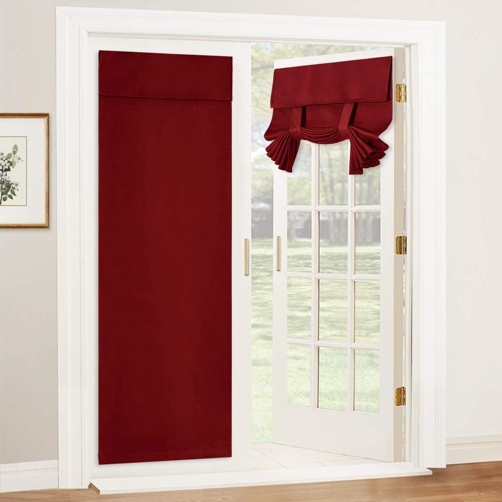 Cortina opaca para puerta RYB HOME - Aislamiento térmico y privacidad para sala de estar/comedor/puerta principal/patio/puerta francesa/ventana de cristal, 76 x 182 cm, 1 panel, rojo burdeos