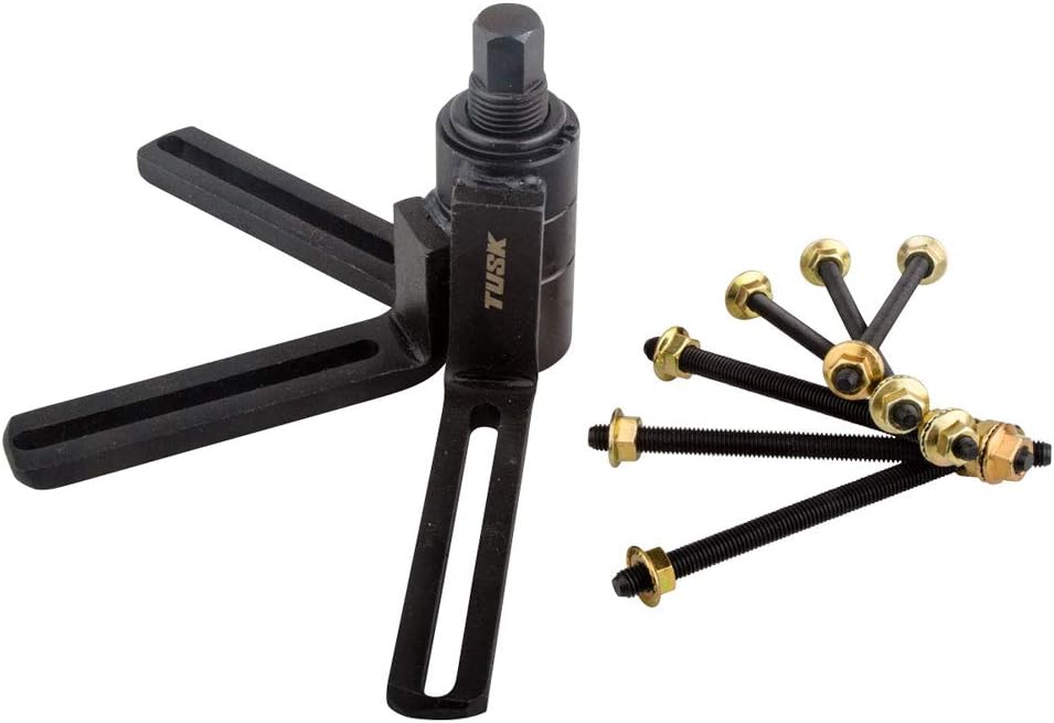 Herramienta separadora/divisora de cárter Tusk: brazos ajustables y pernos de montaje de 6 mm y 8 mm para cárteres de 2 y 4 tiempos con división vertical.