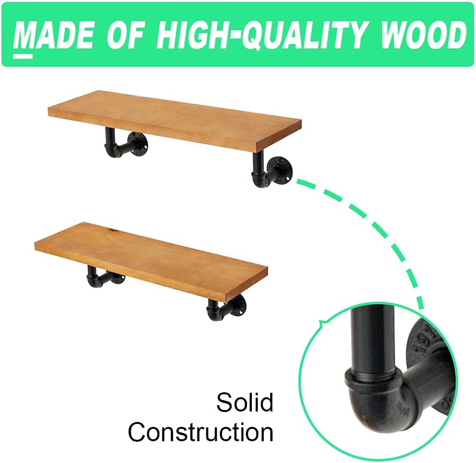 Estantes de Madera de Granero Reciclada con Soportes de Tubo Industrial Negro | Juego de 2 | Estilo Rústico Industrial