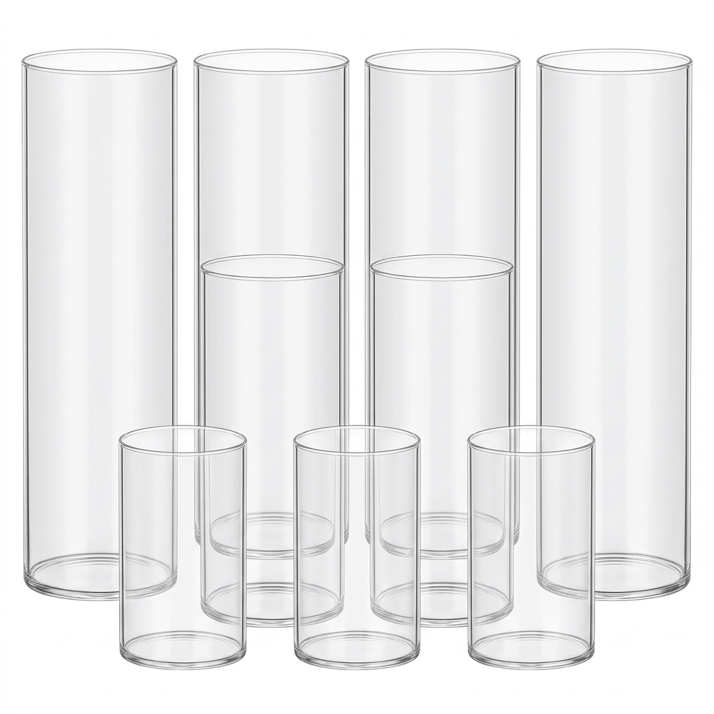 TBWIND 9 Jarrones Cilindricos de Vidrio  | Floreros Transparentes para Centros de Mesa, Bodas y Velas Flotantes