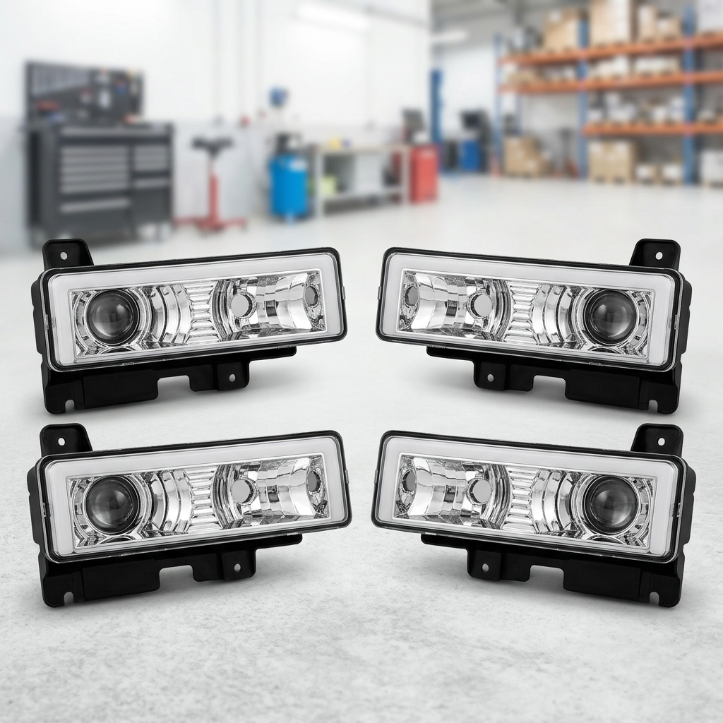 Set de 4 luces automotrices WEELMOTO rectangulares con reflectores cromados