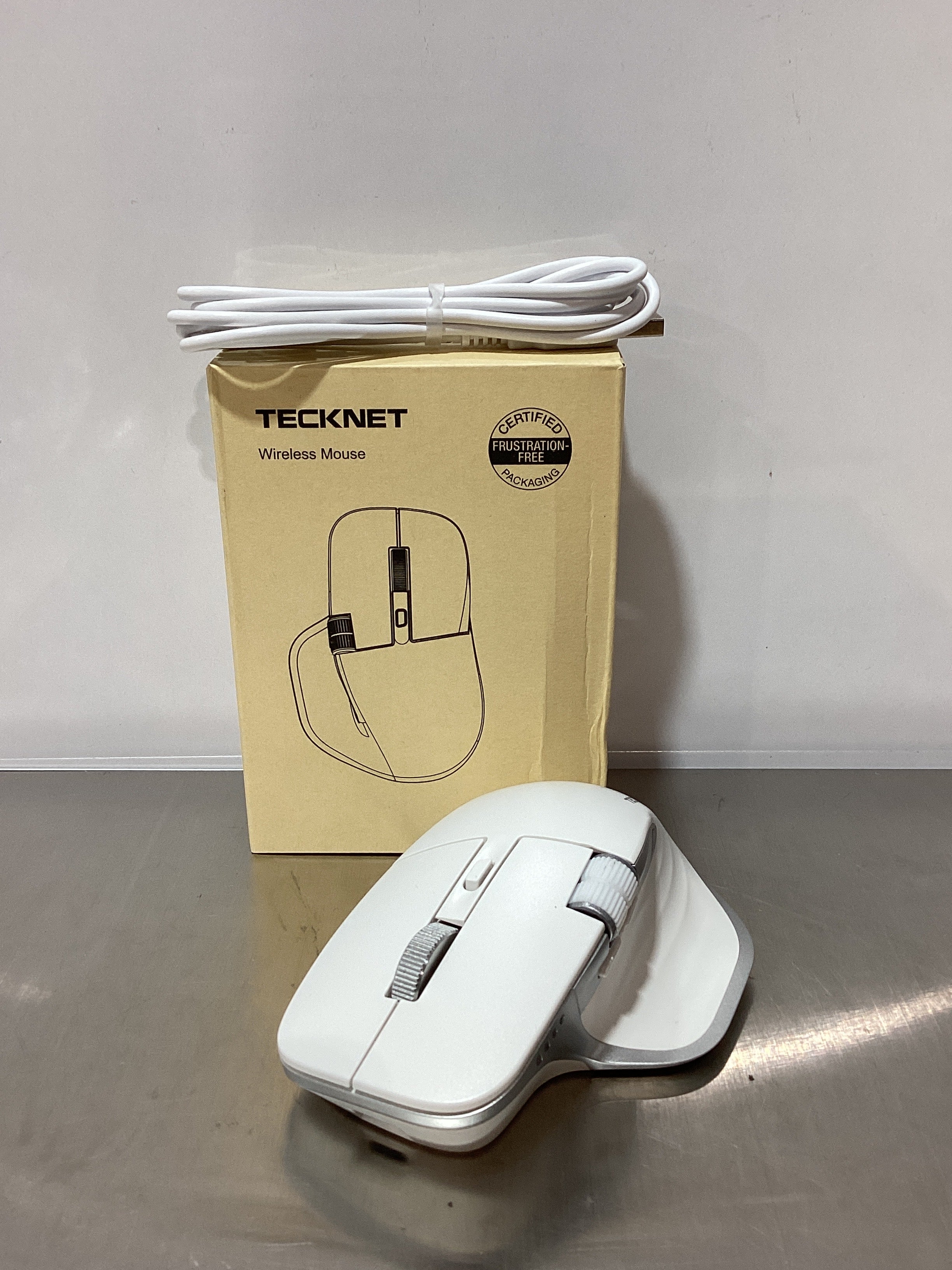 TECKNET Wireless Mouse, Bluetooth Mouse (BT5.3/5.0 & 2.4G) Rechargeable Ergonomic Optical Mouse with 6 Adjustable DPI, Side Scroll, Quiet Clicks, USB A Receiver, 7 Buttons, Wide Compatibility - White