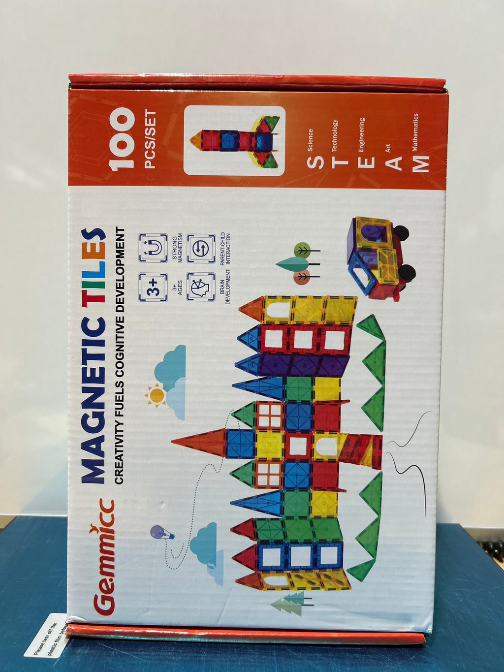 Gemmicc 100 PCS Magnetic Tiles with 2 Cars, STEM Approved Educational Magnet BuildingToys, Magnet Puzzles Stacking Blocks for Boys Girls