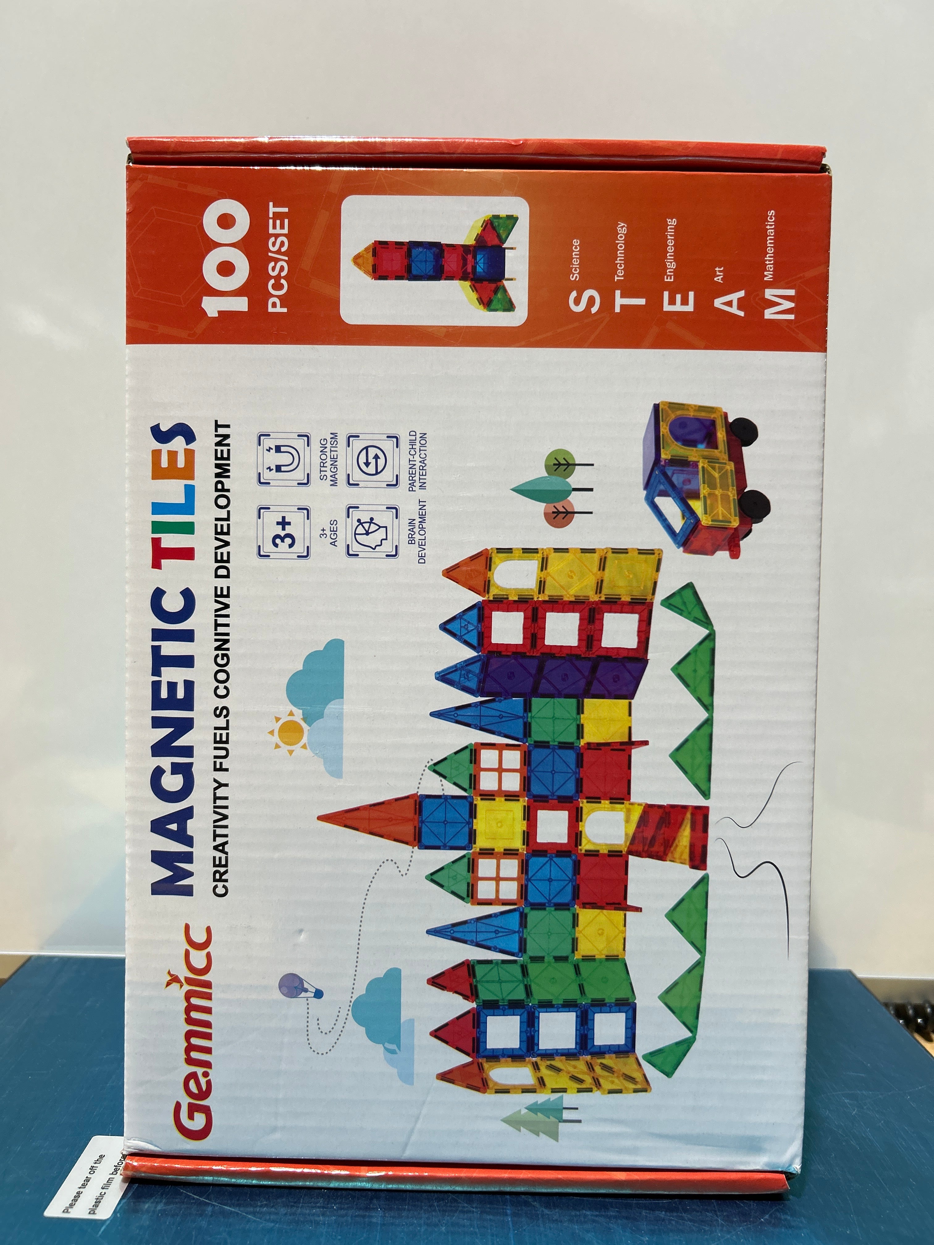 Gemmicc 100 PCS Magnetic Tiles with 2 Cars, STEM Approved Educational Magnet BuildingToys, Magnet Puzzles Stacking Blocks for Boys Girls