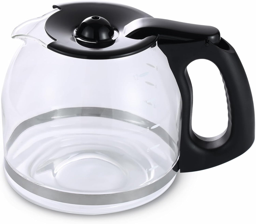 Jarra de Vidrio Repuesto BESBARISTA 12 Tazas | Mr. Coffee SK12 SK13 EHX23 JWX31 SJX23 SJX39 | Reemplaza PLD12-RB | Color Negro | 1 Unidad