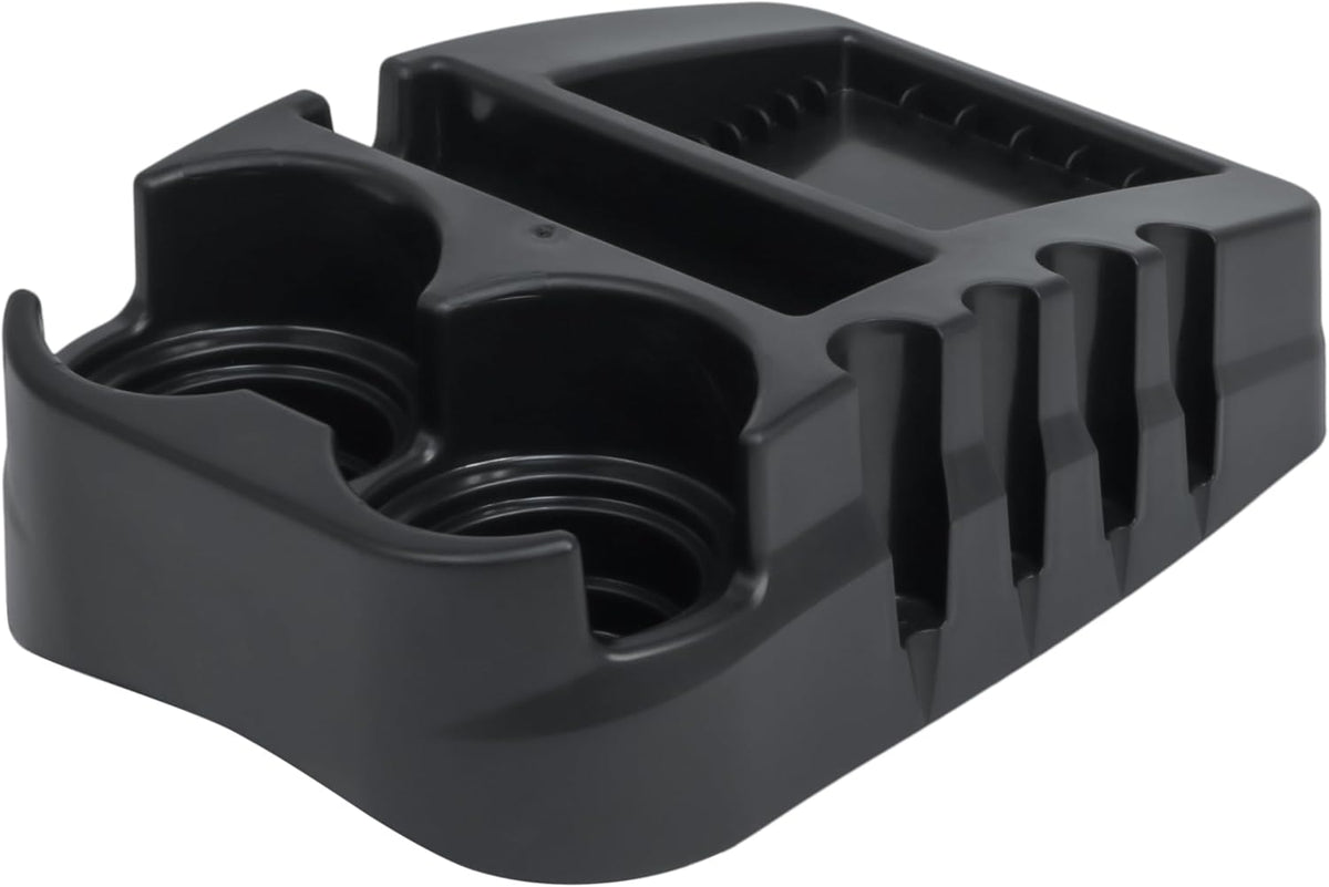 Consola Central Universal para Auto con Portavasos Doble - VIENE TORCIDO - Organizador Portátil para SUV, Camión, Van y Auto - Plástico Reciclado, Hecho en EE.UU. - Negro