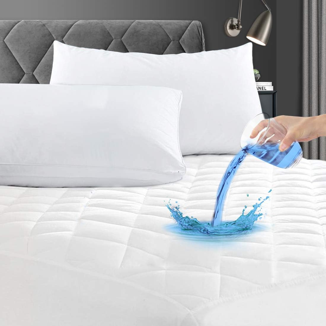 King Waterproof Mattress Pad, Hollow Cotton Quilted Mattress Protector | Breathable and Noiseless King Mattress Cover with 8"-26" Deep Pocket, Soft, Dust Proof & Machine Washable (White)