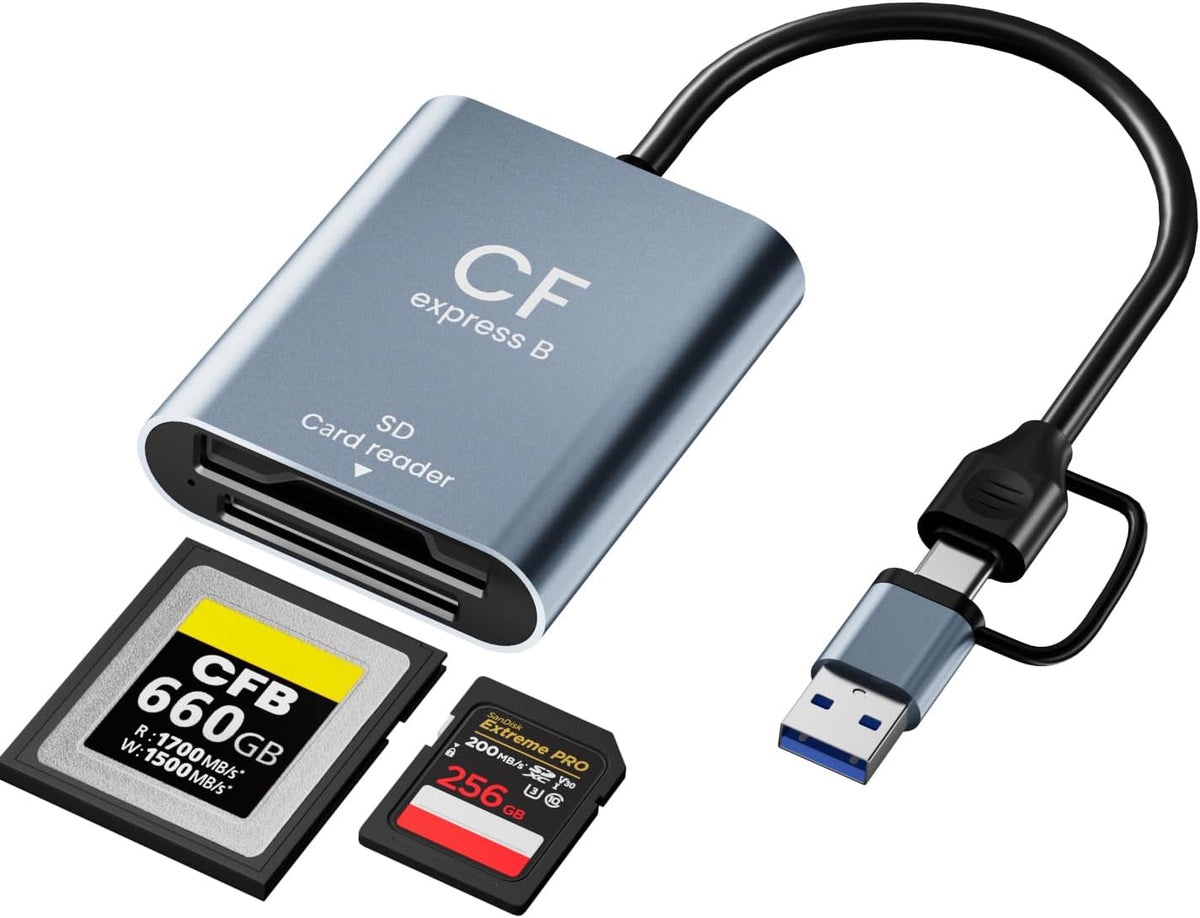 Lector de Tarjetas Cfexpress Tipo B | USB 3.2 Gen 2 10Gbps con USB-C y USB-A | Para Mac, Windows, Linux y Android