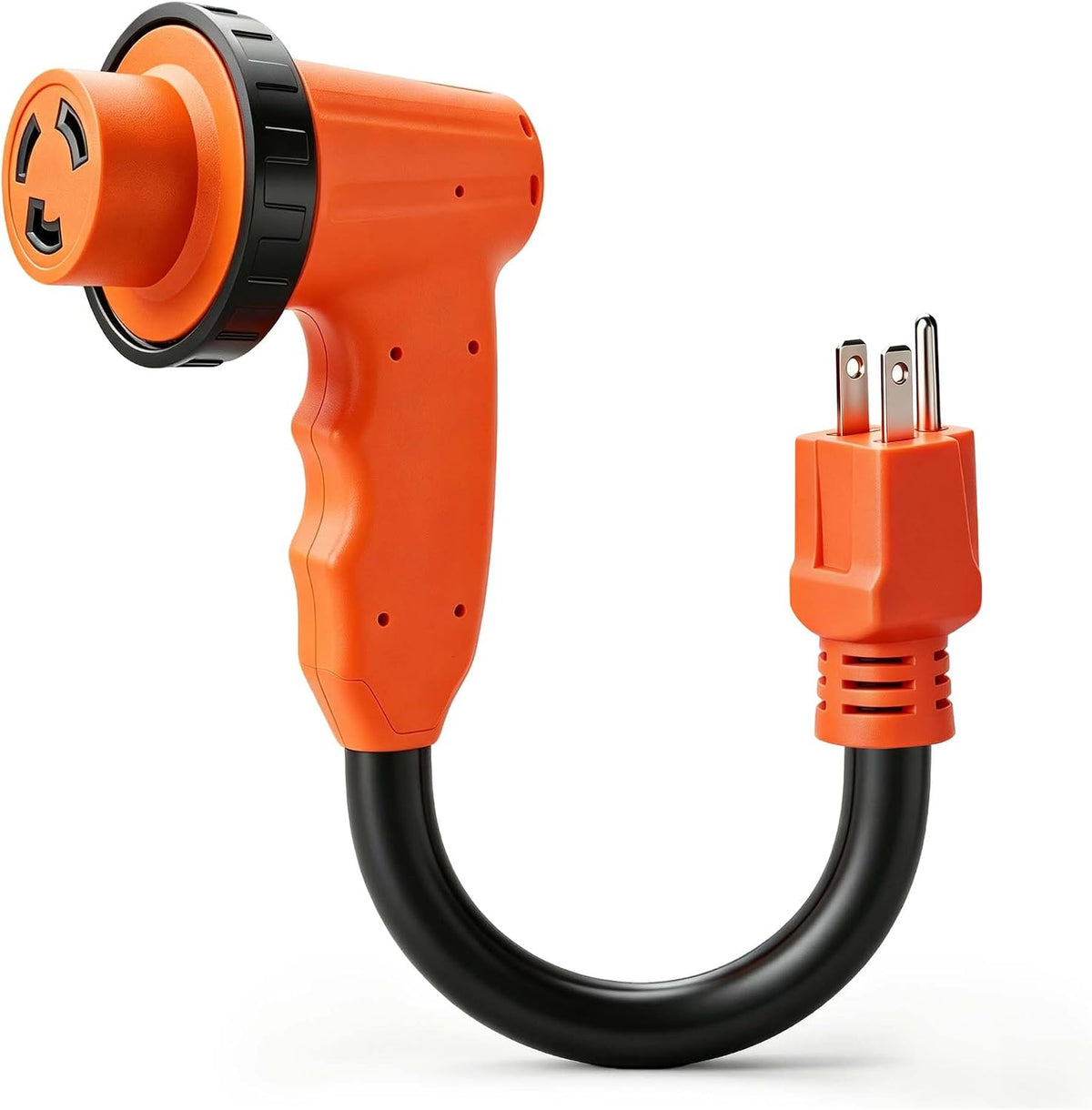 Cable adaptador Ficstar de 30 amperios a 110 voltios para vehículos recreativos, adaptador NEMA 5-15P a NEMA L5-30R de 110 voltios para vehículos recreativos, 90° con mango de agarre mejorado (12 pulgadas)