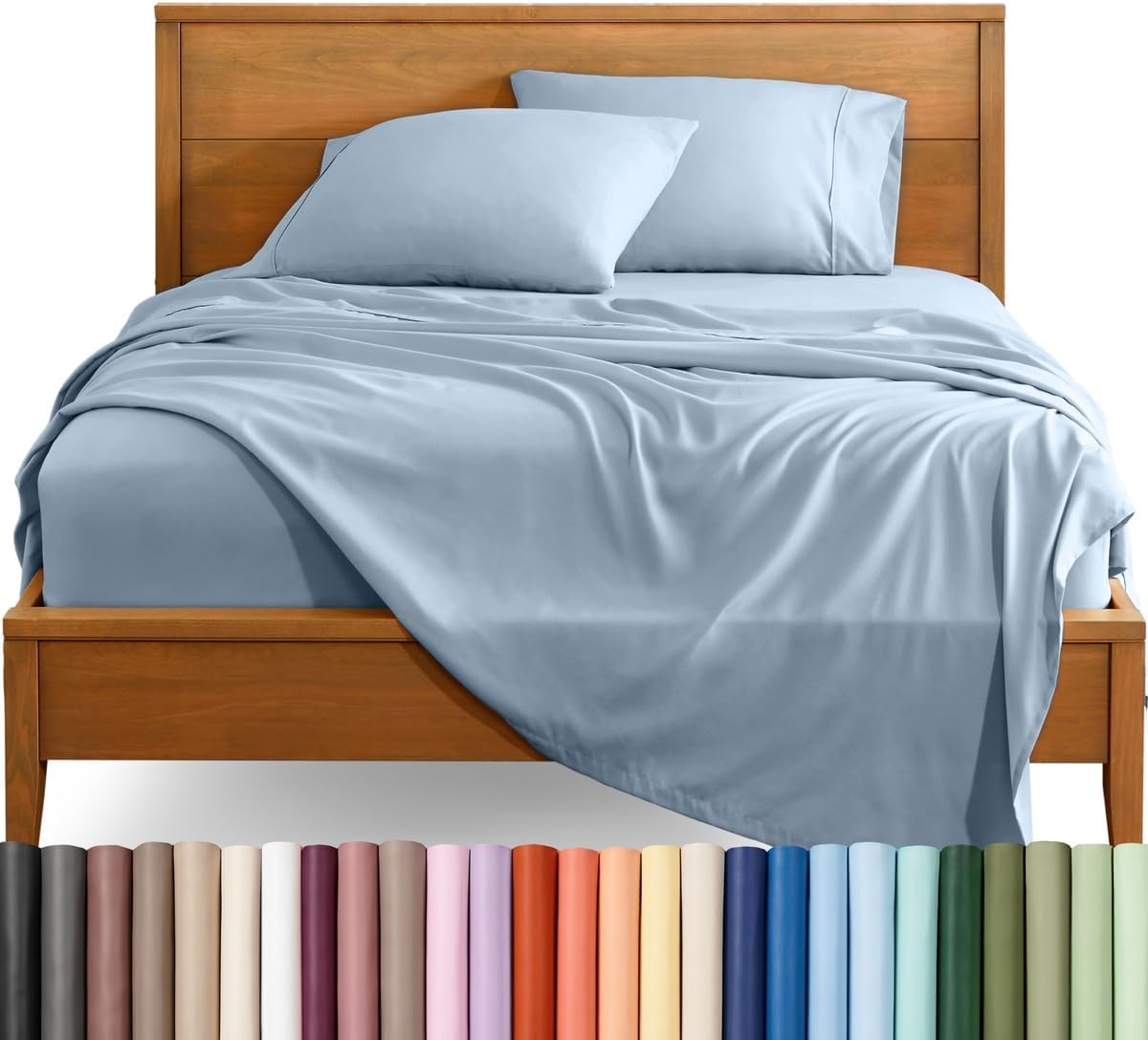 Juego de sábanas Bare Home Split Head Flex King - Sábanas de microfibra ultrasuave de 1800 g/m² - Doble cepillado - Bolsillos profundos - Fácil ajuste - Juego de 4 piezas - Sábanas y fundas de almohada (azul empolvado)