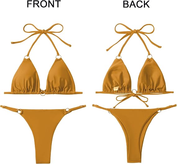 MIKETAI Bikinis Sexys para Mujeres de 2 Piezas Trajes de Baño con Tirantes Espagueti Color Sólido Ropa de Baño Traje de Baño Triangular