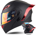 Casco de Motocicleta Modular con Bluetooth DOT Visera Doble, Cara Completa Abatible, Altavoz y Micrófono, Negro + Rojo, Talla Extra Grande