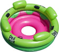 Tumbona hinchable tipo isla SWIMLINE para piscina: flotador para varias personas con respaldo y reposabrazos, grande, estilo Shock-Rocker, verde y rosa.