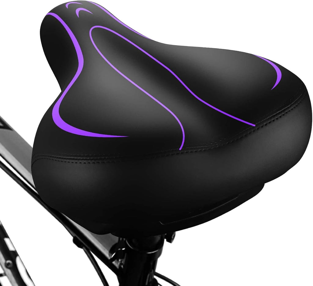 Xmifer Asiento de Bicicleta Comodo Extra Grande, Sillin de Repuesto Universal Impermeable de Cuero con Espuma Viscoelastica, para Hombre y Mujer, Morado