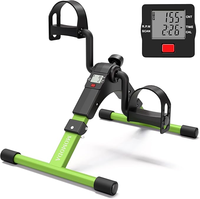 Bicicleta de Pedales de Escritorio Plegable — Brazos y Piernas, Monitor LCD, Negro/Verde