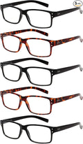 NORPERWIS Gafas de lectura 4 pares, lentes de calidad con bisagra de resorte para lectura para hombres y mujeres (3 negras 2 tortuga, 0.75)