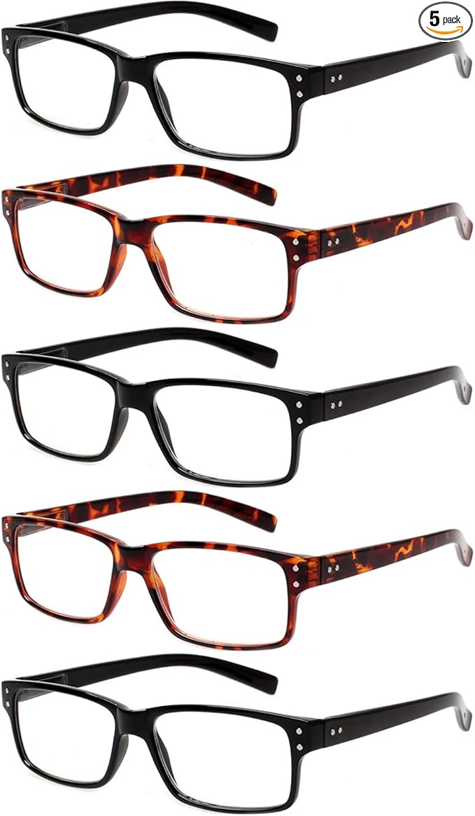 NORPERWIS Gafas de lectura 4 pares, lentes de calidad con bisagra de resorte para lectura para hombres y mujeres (3 negras 2 tortuga, 0.75)