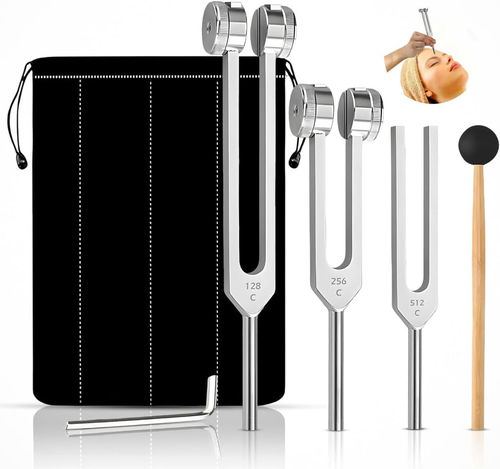 2026 PremiumTuning Forks for Healing Resonance Set 128Hz, 136.1Hz, 256Hz, 384Hz & 512Hz for Yoga, Meditation, Sound Therapy, Stress Relief, Sleep & Chakra Balance