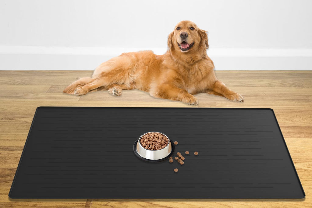 Alfombrilla Silicona XXXL para Mascotas 48"x32" | Antideslizante Bordes Elevados | Comedero Perros y Gatos | Comida y Agua | Color Negro | 1 Unidad