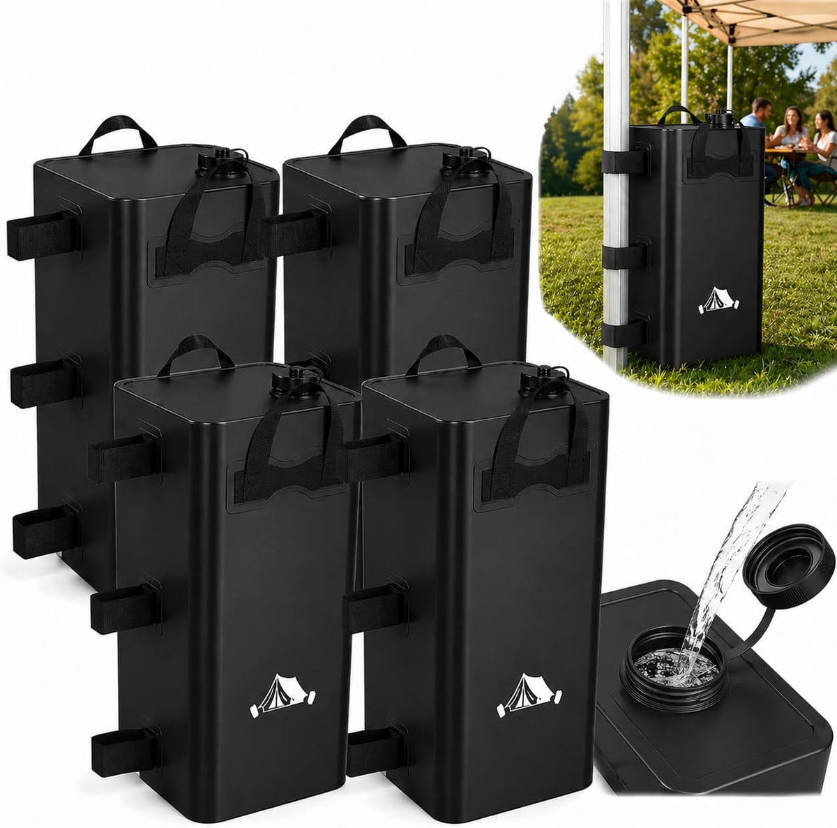 USADO-Juego de 4 pesas Flapiki para toldos, pesas de agua de 60 kg para patas de toldos y carpas, pesas resistentes para toldos plegables, bolsas de pesas para tiendas de campaña y cenadores para exteriores, camping y playa (4 x 15 L)