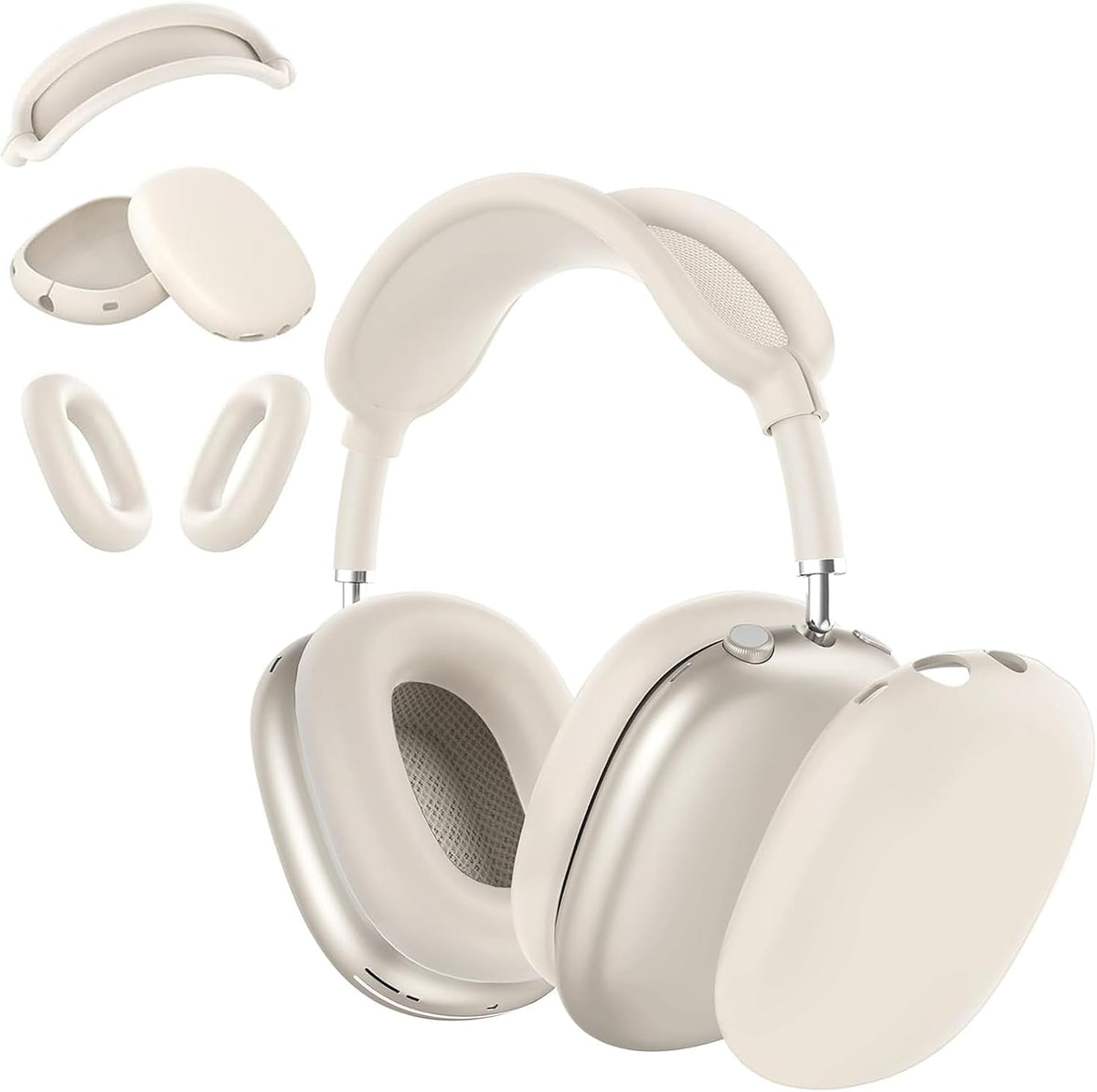 Funda protectora de silicona 3 en 1 para auriculares AirPods Max 2/AirPods Max, almohadillas/orejeras/diadema antiarañazos para AirPod Max, protector de silicona para Apple AirPods Max (Starlight)