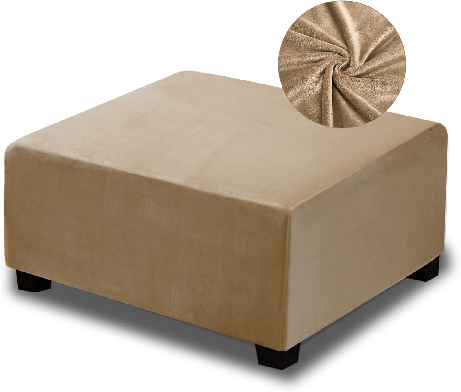Funda Elástica de Terciopelo para Ottoman Cuadrado Grande Color Camel | NeColorLife